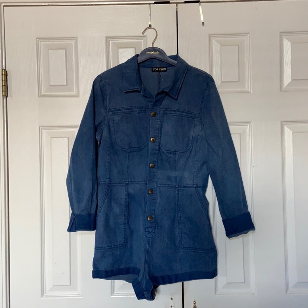 Denim Button-Up Romper